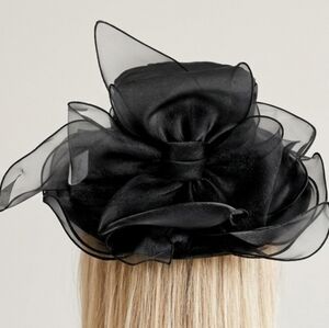 Gorgeous Black Wide Brim Feminine Organza Hat Kentucky Derby Church Race…